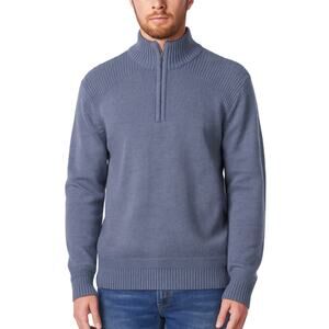Hawker Rye 1/4 Zip Sweater Size Medium NWT Blue Denim Cotton Mock Neck Pullover